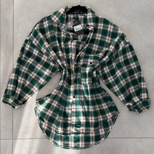 Lioness Oversized Ken Checkered Forest Green and Cream Plaid Shirt